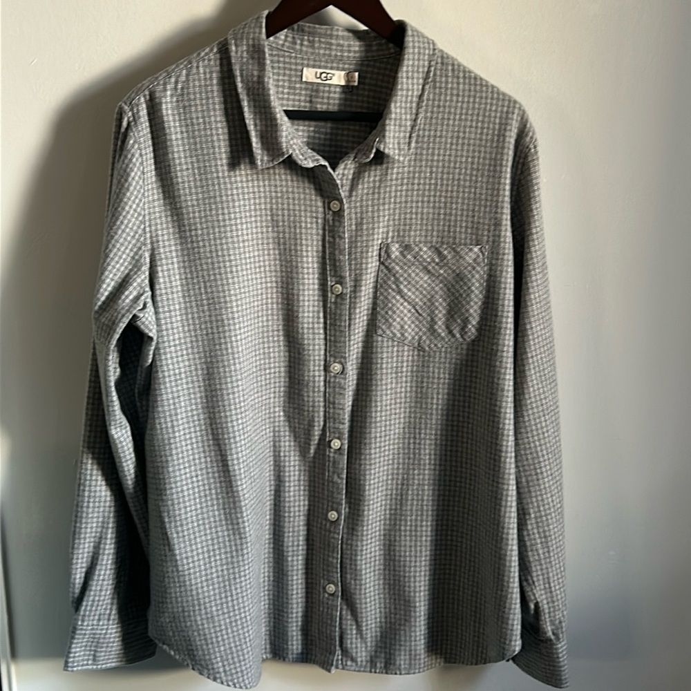 UGG Men’s Brushed Flannel Plaid Checked Long Sleeve Button Down Shirt